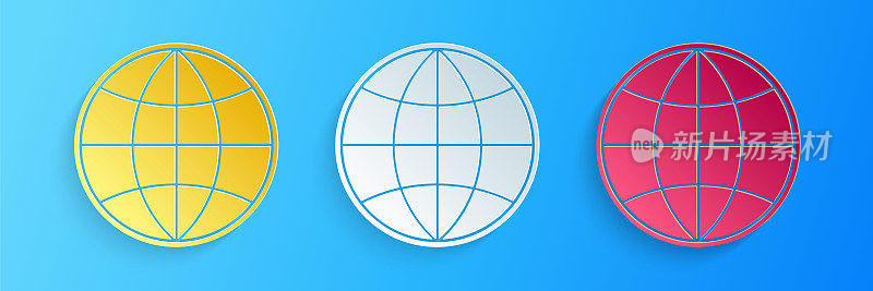 Paper cut Earth globe icon isolated on blue background. World or Earth sign. Global internet symbol. Geometric shapes. Paper art style. Vector
